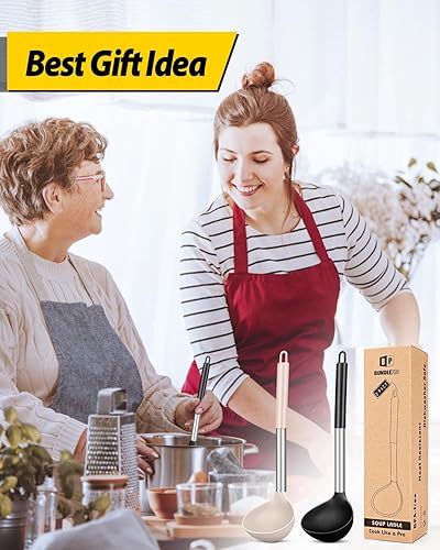 Miniatura 7 de Paquete de 2 cucharones de cucharón, cuchara grande de silicona para sopa, utensilios de cocina antiadherentes con alta resistencia al calor, sin