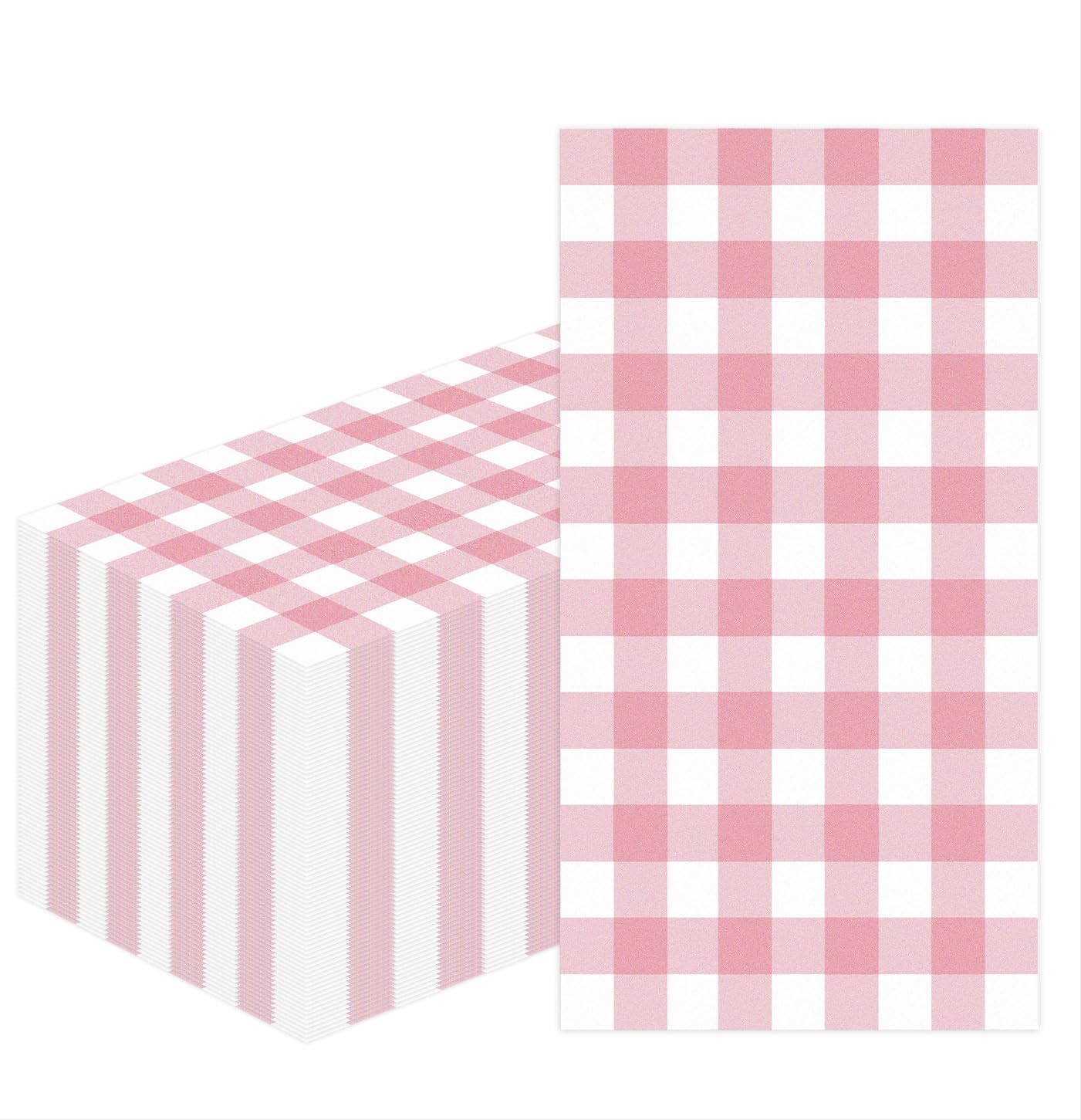 HEIPINIUYE 50 Pieces 3-ply Light Pink Gingham Napkins Disposable Pink and White Checkered Napkins Buffalo Plaid Paper Napkins for Wedding Birthday Party Bathroom Napkin Guest Disposable