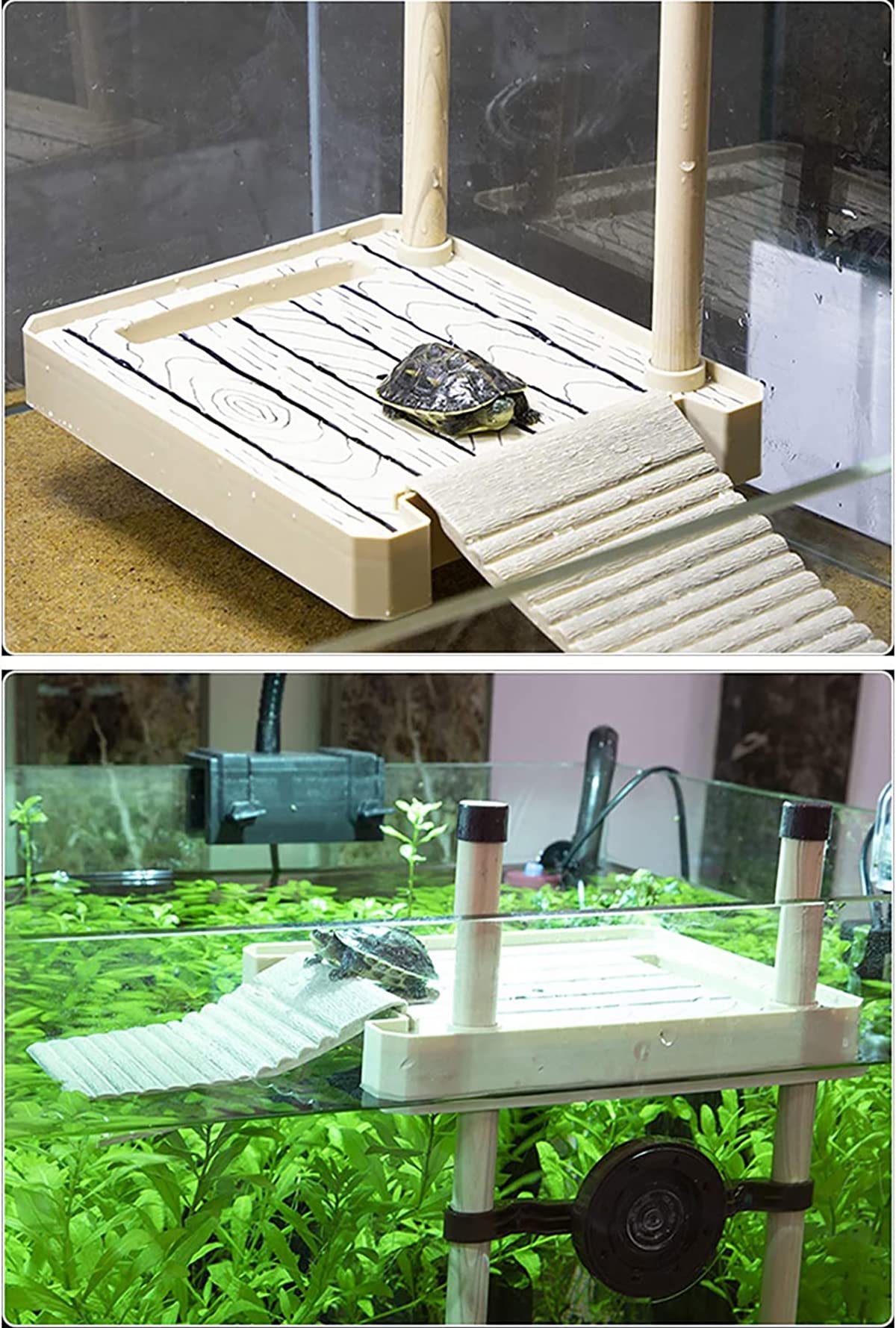 Rettile Grotta Piattaforma, Tartaruga Piattaforma con Ramp Ladder, con Accessori Tartarughe Terra, per Semi Aquatic Piccolo Rettile Animali di Riposo,L