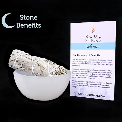 Miniatura 5 de Soul Sticks Cuenco de selenita de 3 pulgadas relleno de piedra semicristal y curativa de selenita pura, cuenco decorativo de carga de cristal de