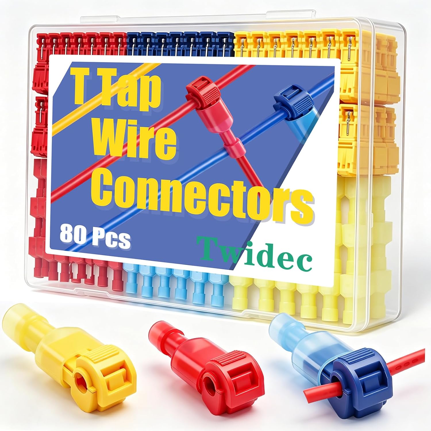 Twidec/Quick Splice Wire Terminals T-TAP Disconnect Self-Stripping 22-10 AWG with Nylon Fully Insulated Male Spade Electrical Terminals Kit for Automotive Marine