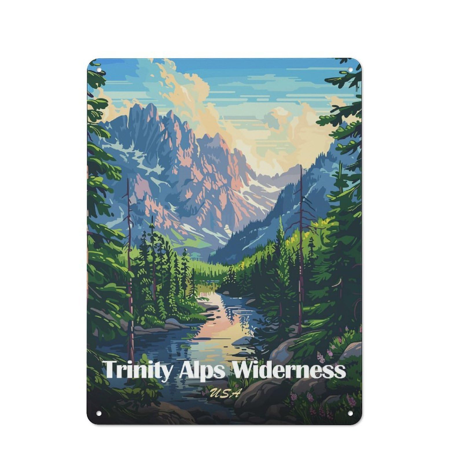 Junmoney Style-5 Metal Wall Sign 40X30cm Featuring Trinity Alps Wilderness Usa Landscape Art For Pub Or Café, Housewarming Wall Decor For People Furnishing Pub And Café
