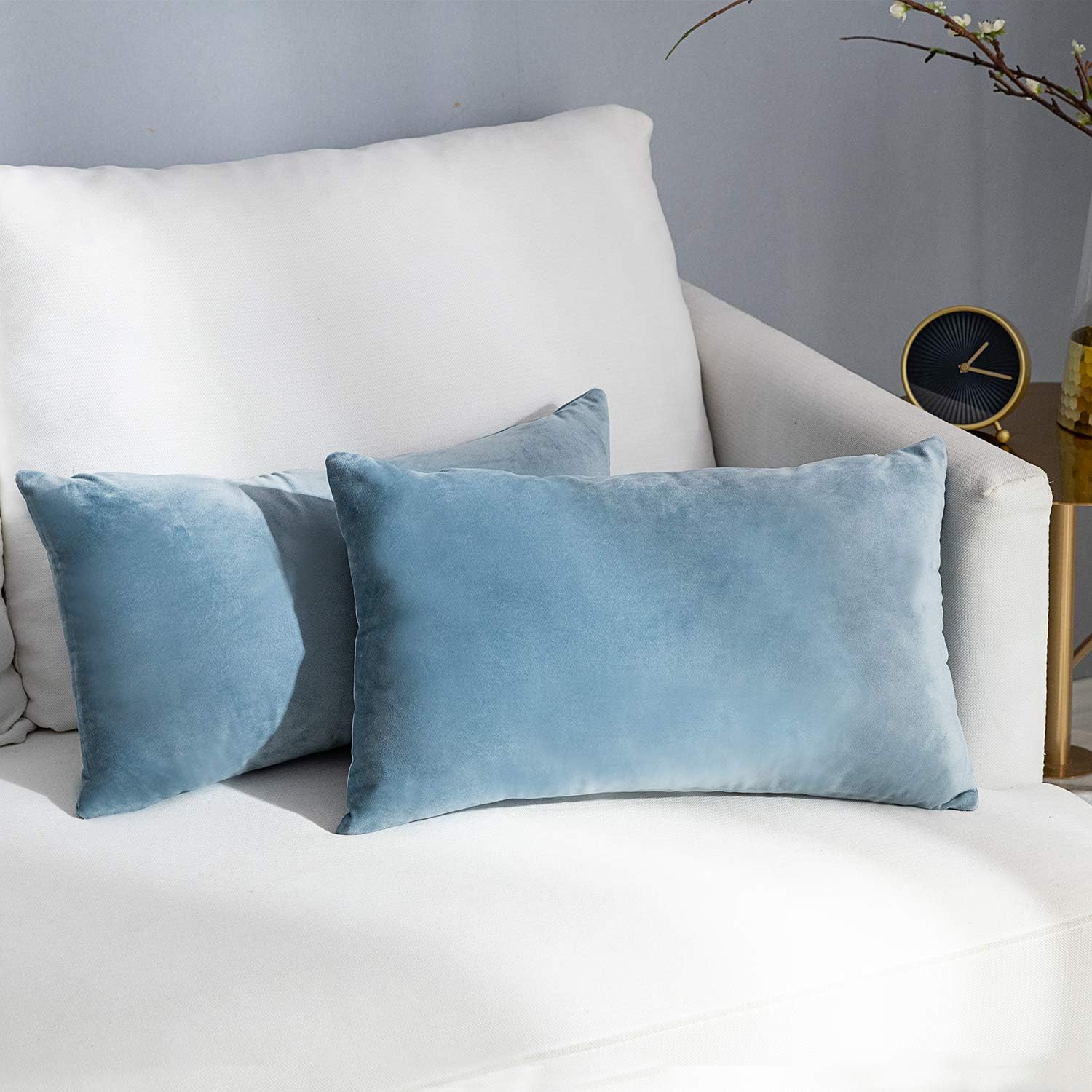 NANPIPER Decorative Velvet Lumbar Pillow Cushion Covers for Living Room, Light Grey Rectangle Throw Pillowcases 12x20 Inch/30x50 cm Set of 2