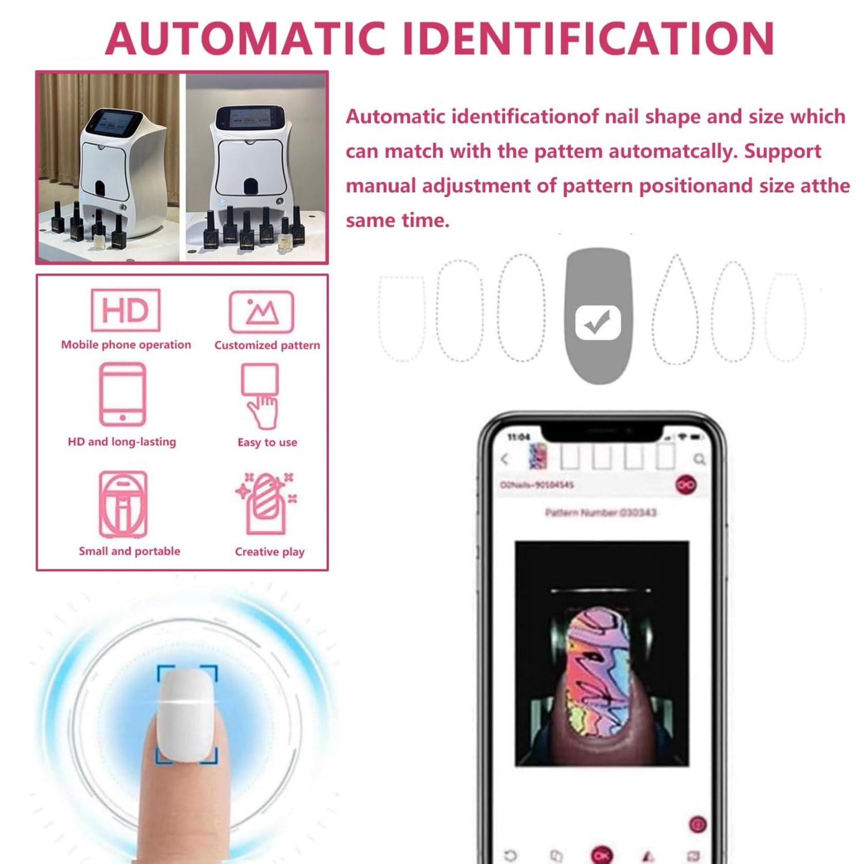 Drukarka 3d Do Zdobienia Paznokci, Drukarka Do Zdobienia Paznokci, Cyfrowe UrząDzenie Do Projektowania Paznokci, ObsłUga Wi-Fi/Diy/Usb, Ponad 800 Zdjęć Paznokci, Malowanie W 10 Sekund Pink