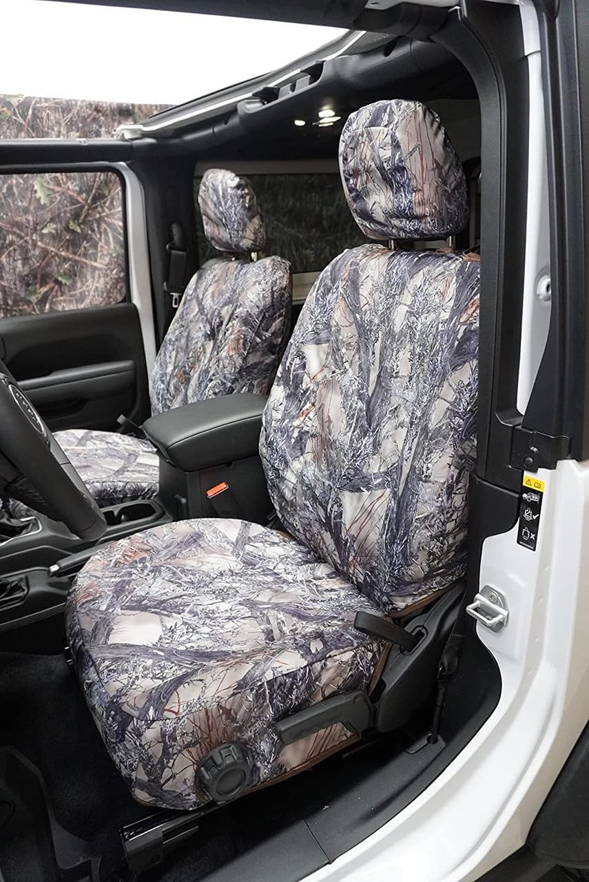 Durafit Seat Covers J1662-MC2C Compatible with 2018-2024 Jeep Wrangler, Gladiator and Willy 4 Door Front Buckets with Adjustable headrests. Waterproof Camo Endura