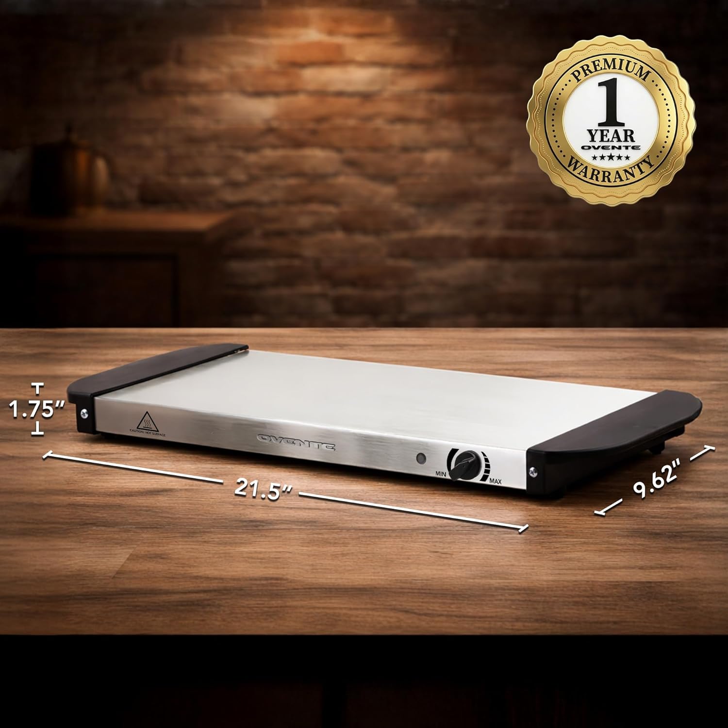 OVENTE Electric Warming Tray with Adjustable Temperature Control, Compact Food Warmer & Server for Buffets, Parties, Events, and Dinners, Cool-Touch Handles, Stainless Steel, Silver FW170S