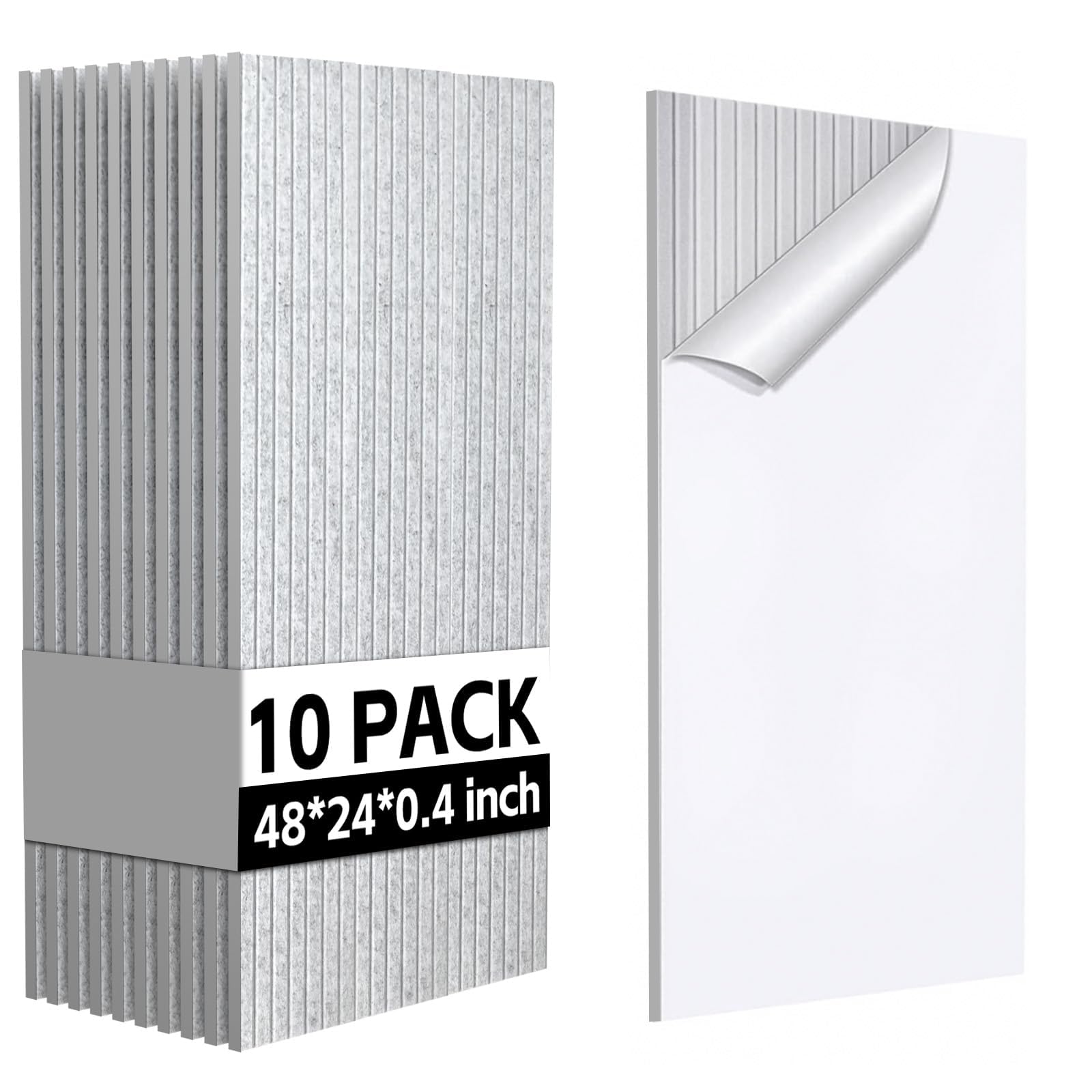 10Pack Large Acoustic Panels, 48x24x0.4 inch Sound Proof Panels for Walls, Self-Adhesive Sound Dampening Wall Panels, Noise Absorbing Decorative Wall Panels, Wall Noise Blocker for Home Studio (Grey)