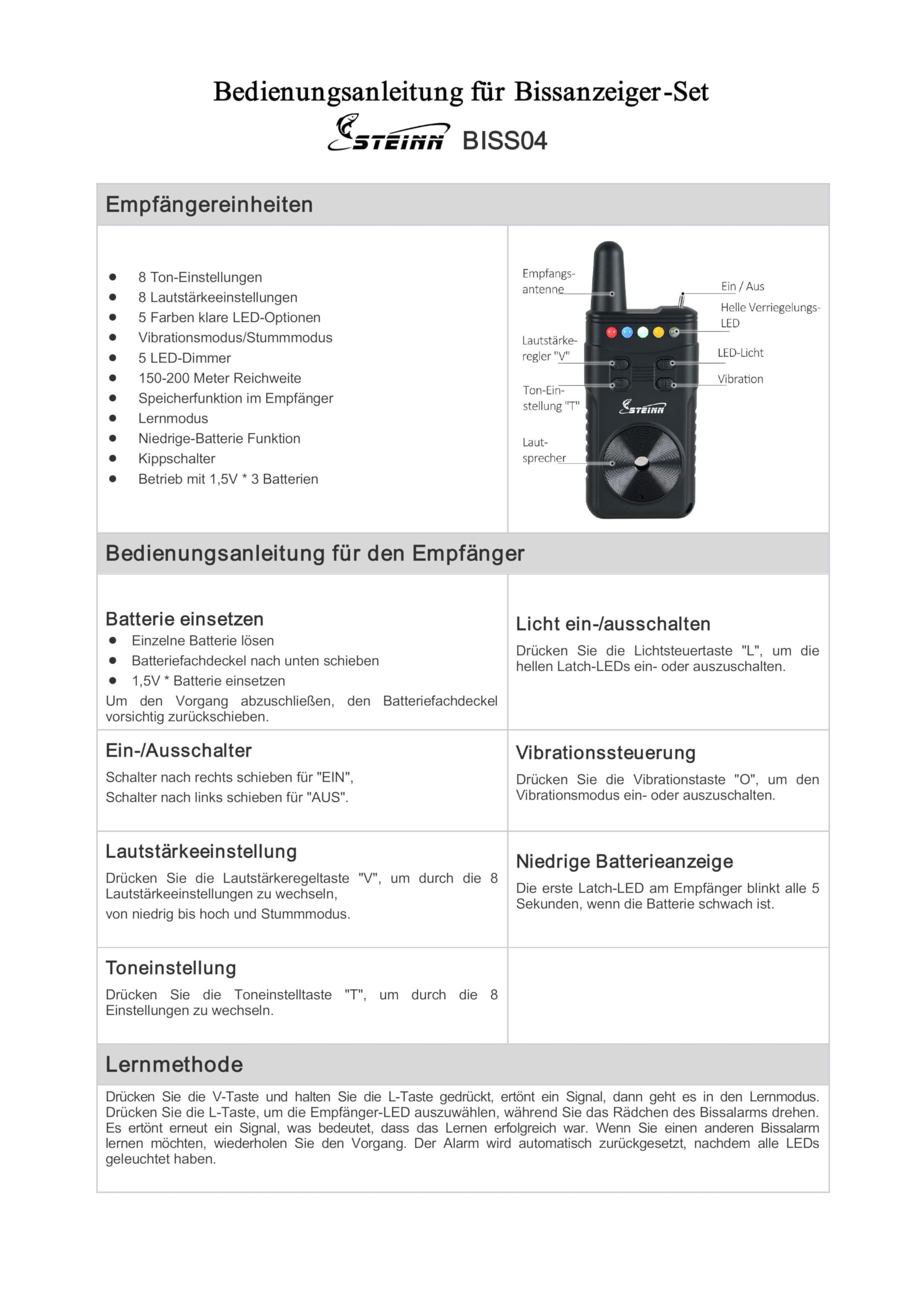 Steinn steinn004 Lot de détecteurs de touche électroniques sans fil avec LED pour la pêche à la carpe