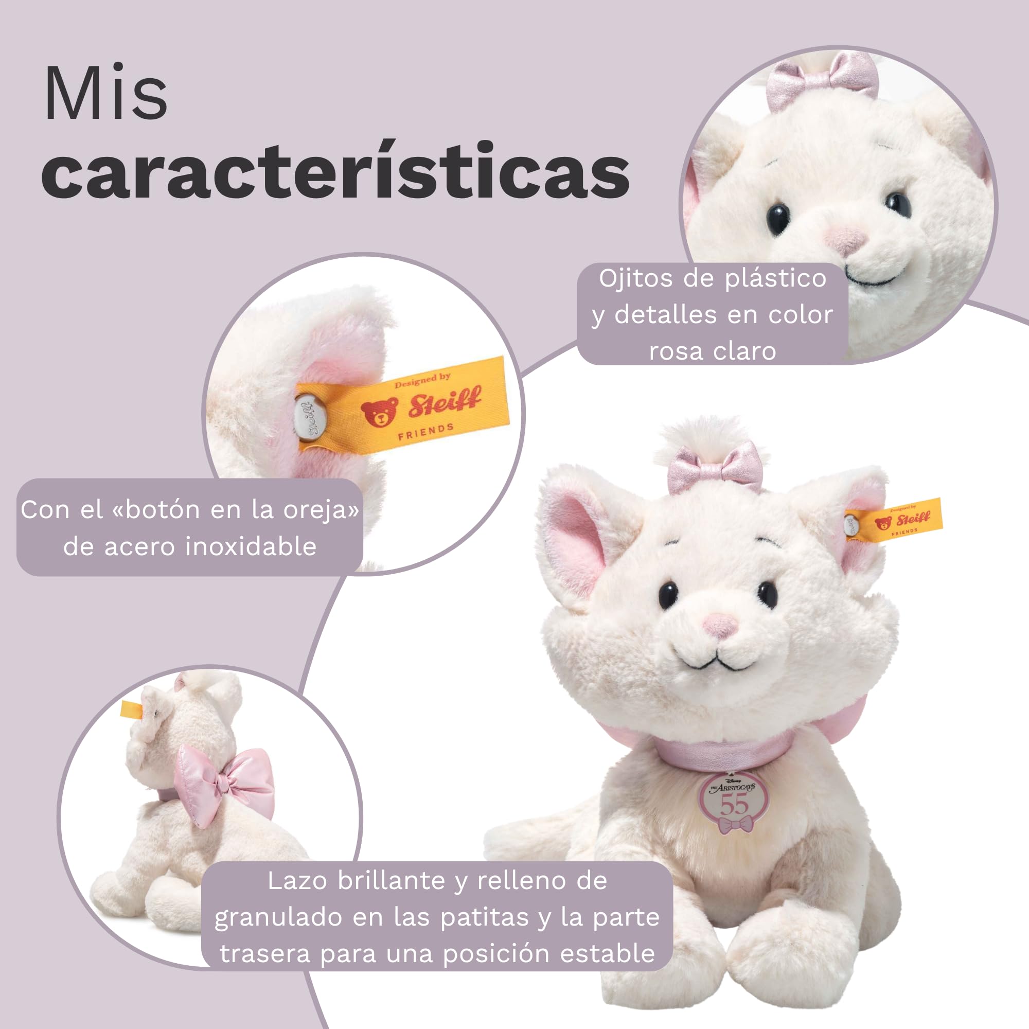 Steiff Peluche Disney Originals Marie Aristogatos, Peluche Adorable con Ojos de plástico, para niños y niñas, Friends, 24 cm, Rosa, 684296