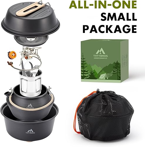Miniatura 4 de 17pcs Camping Cookware Kit, 0.45Gal Pot, 7inches Pan,0.30Gal Kettle Set with 2 Set Stainless Steel Cups Plates Forks Knives Spoons for Hiking