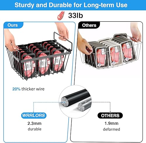 Miniatura 6 de Contenedores organizadores de congelador con asas plegables, paquete de 4 cestas organizadoras verticales apilables para congelador de 5 a 7 pies