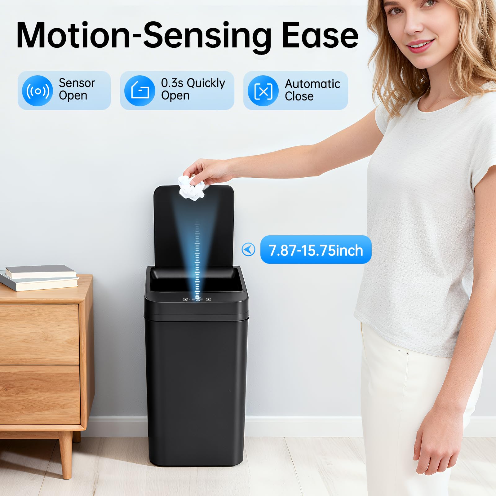 Cubo de basura automático eléctrico impermeable IPX3 garantizada, antiolores para cocina, baño, dormitorio, sala de estar, oficina, aseo
