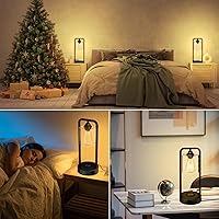 Vista 7 de Juego de 2 lámparas de mesa de carga inalámbrica para dormitorio, control táctil regulable con puertos USB tipo C y salida de CA, lámpara de mesita