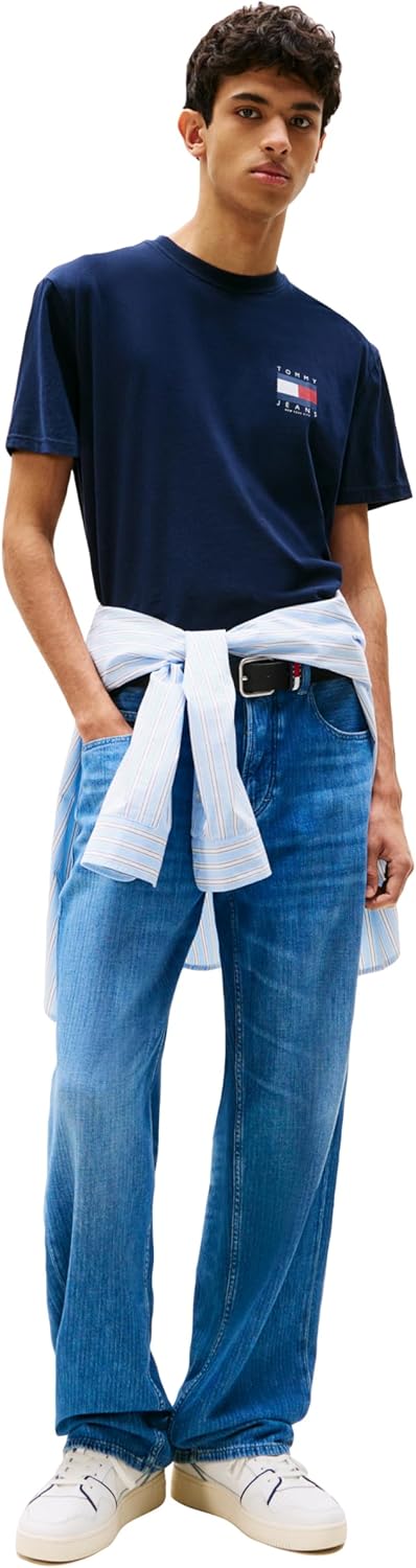 Tommy Jeans Mens Short Sleeve Cotton Graphic T-Shirts with Printed Flag Design - Image 3