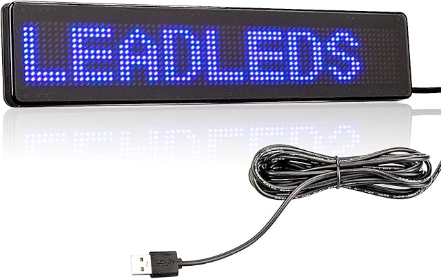 Leadleds Dc 5v Bluetooth Compatible Led Car Sign with USB Cable, Programmable Scrolling Message Sign Board for Car, Shop, Store ( Blue )