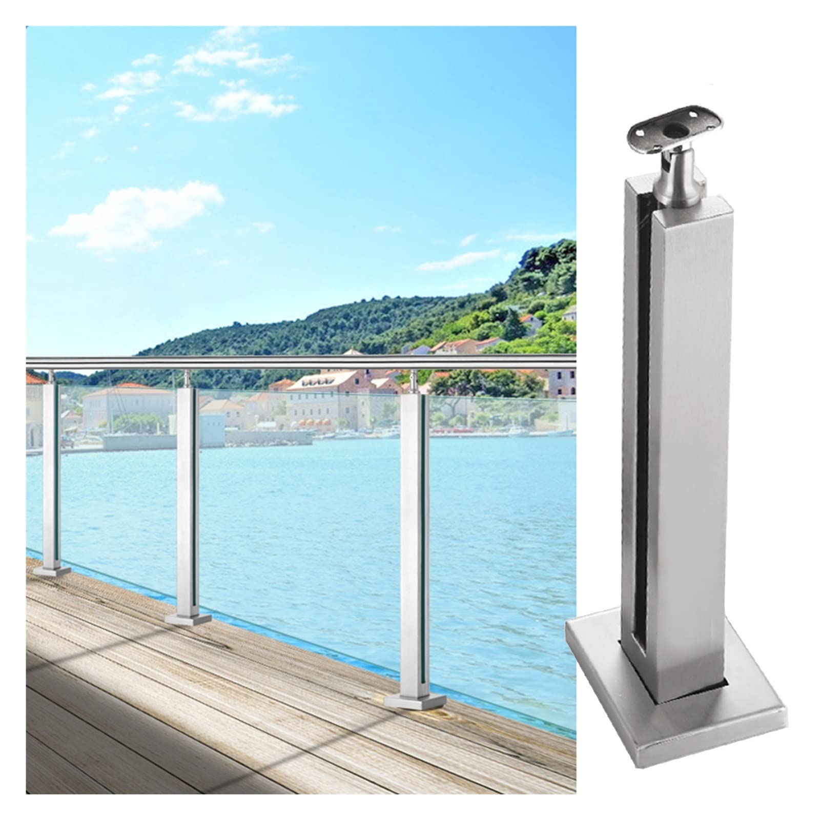 Poteau de balustrade en verre 85 cm système fixation robuste poteau central carré