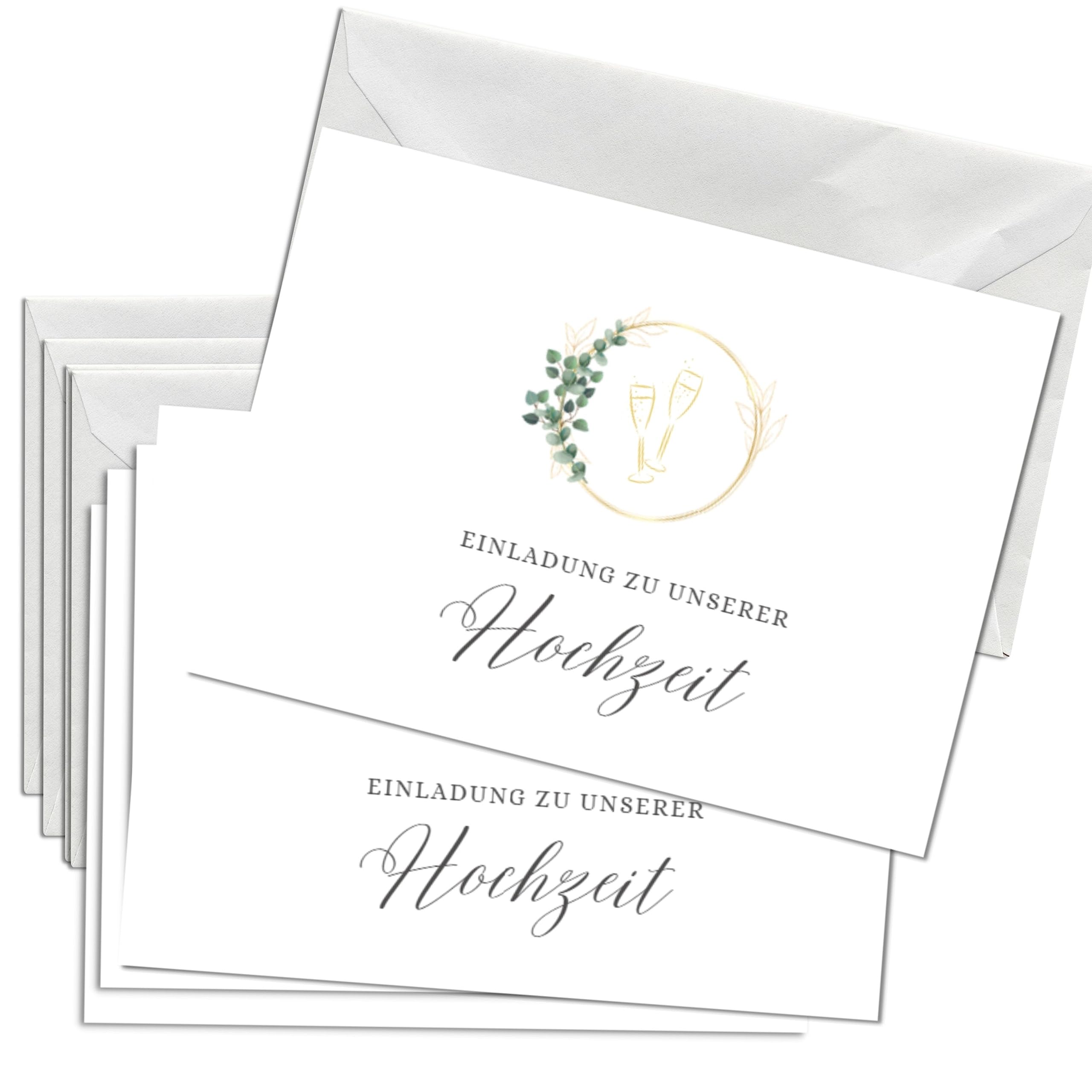 Briefzauber 12 tarjetas de invitación con 12 sobres, boda, matrimonio, juego DIN A6 con ayuda para rellenar, varios diseños (boda – mínimo (con relleno))