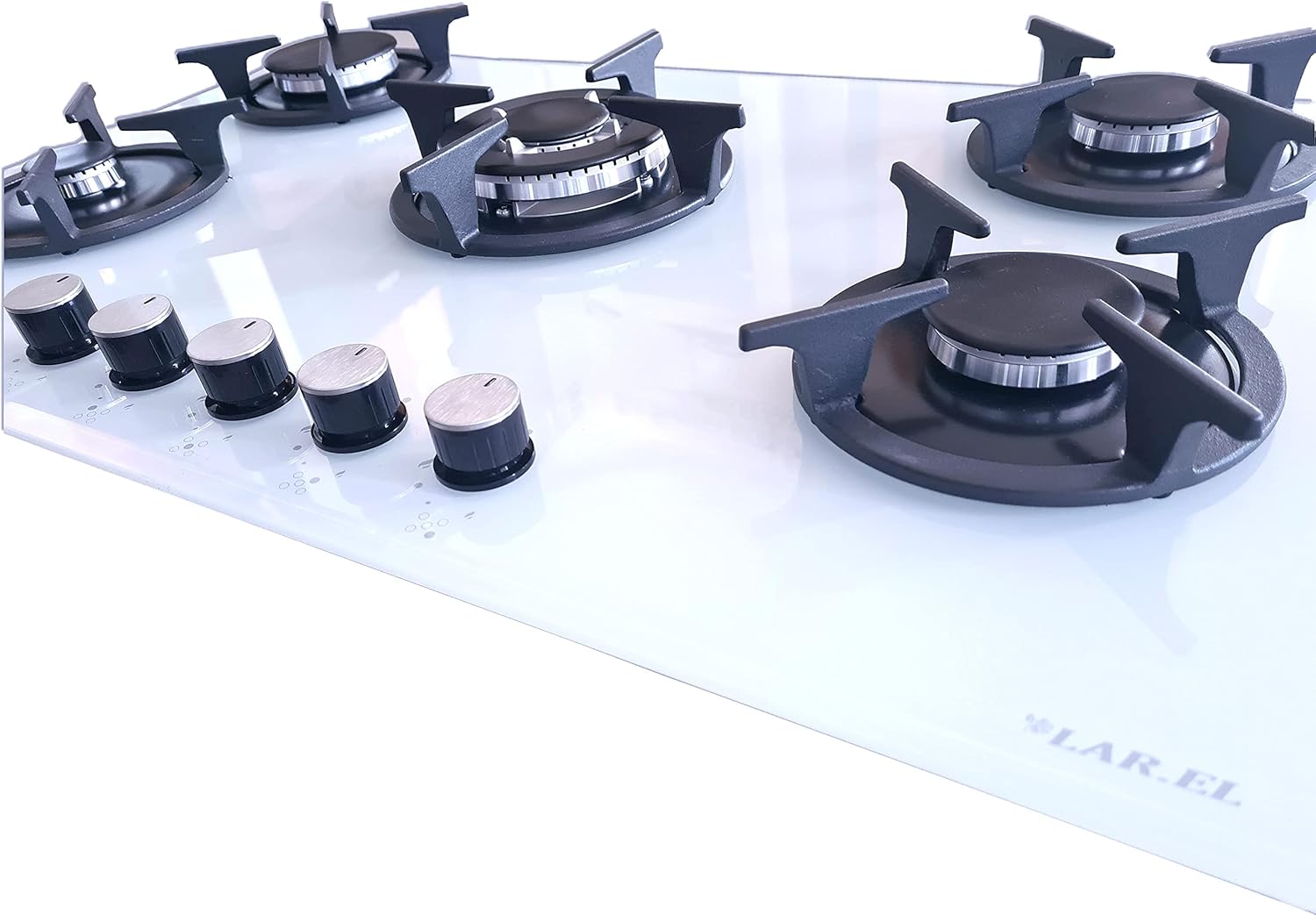 Piano cottura 90 cm vetro temperato BIANCO 5 fuochi tripla corona griglie ghisa Piano cottura 90 cm vetro temperato BIANCO 5 fuochi tripla corona griglie ghisa