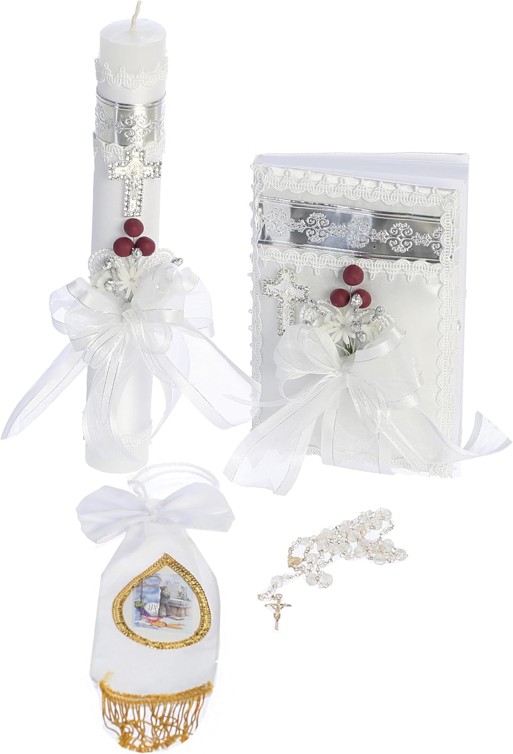 Holy First Communion Candle Set for Boy Catholic Gifts w/Bible English - 1st Velas para Primera Comunion de Niños