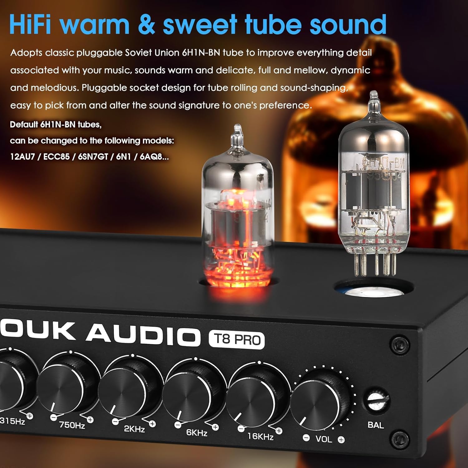 Preamplificador Ecualizador de 7 Bandas con válvulas de vacío Douk Audio HiFi y preamplificador XLR para el hogar (T8 Pro)