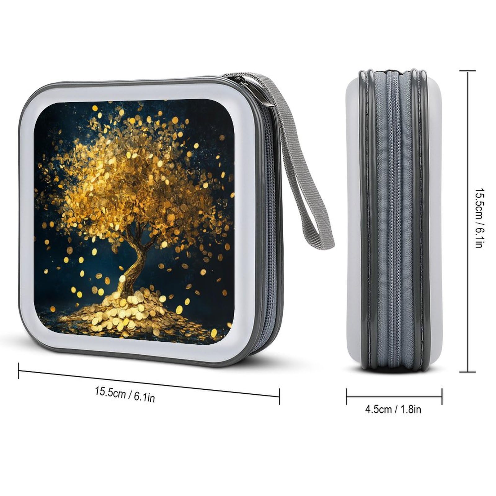 Lucky Golden Coin Tree CD Case Plastic DVD Case Holder Wallet Disc Storage Organizer for Car Travel