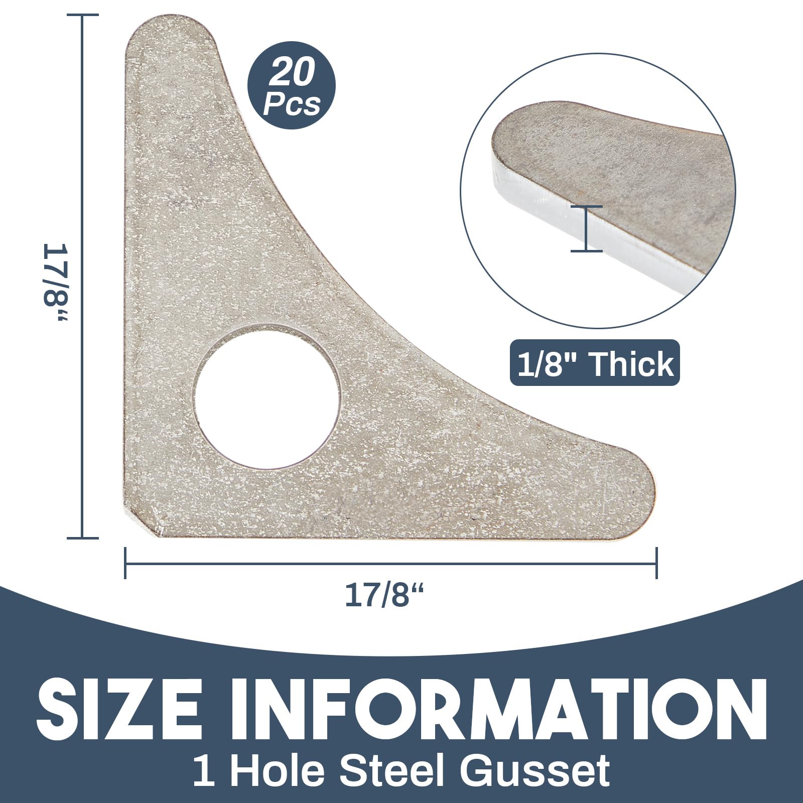 Yaocom 20 refuerzos de acero de 1 agujero de 1 7/8 x 1 7/8 pulgadas de alto – 1/8 pulgadas de grosor en placa base triangular para soporte estructural