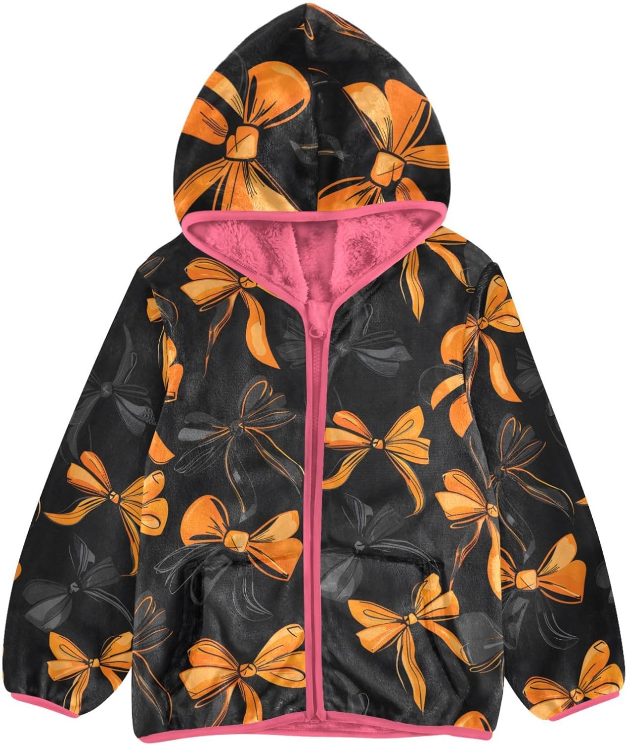 Girls Hoodie Outfit Bows Halloween Pattern Zipper Sweatshirt Coat Fleece Jacket for Kids 3-10T