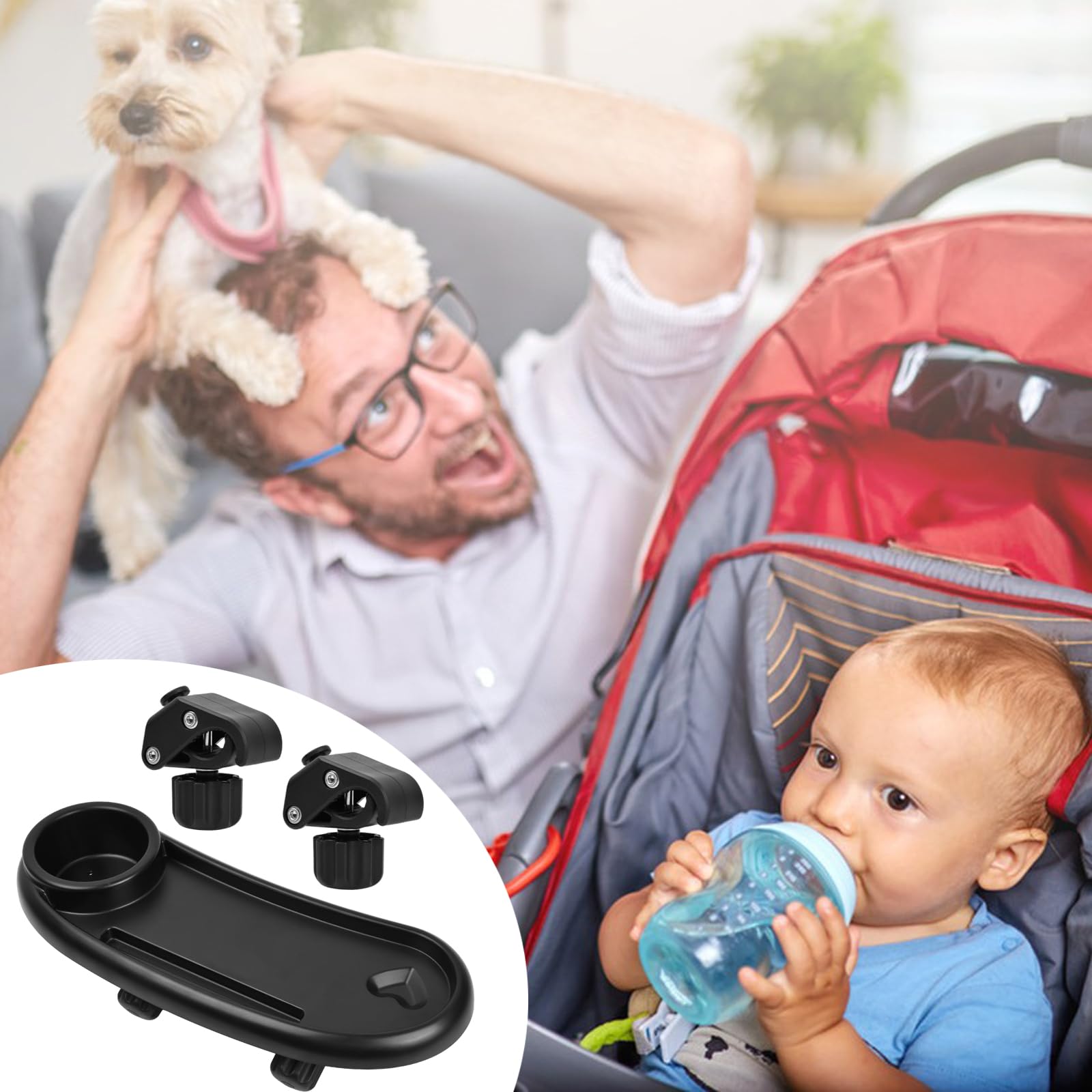 Vassoio per Snack per Passeggino Universale 3 in 1, Rimovibile Vassoio per Snack con Portabicchieri, Organizer Passeggino Adatto a Attività All'Aperto,per Neonati e Bambini