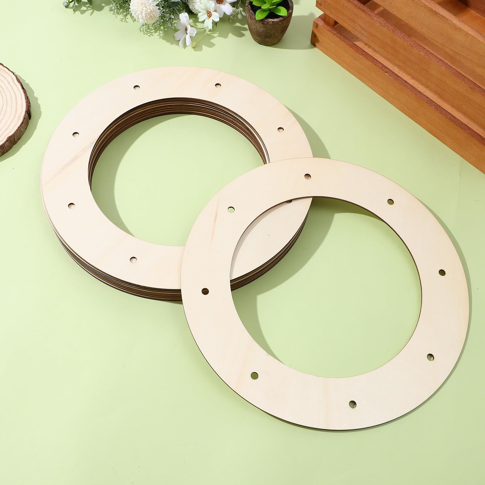 KESYOO Set di 12 Cornici per Ghirlande in Legno, Anelli E Forme Rotonde per Decorazioni Natalizie Fai da Te