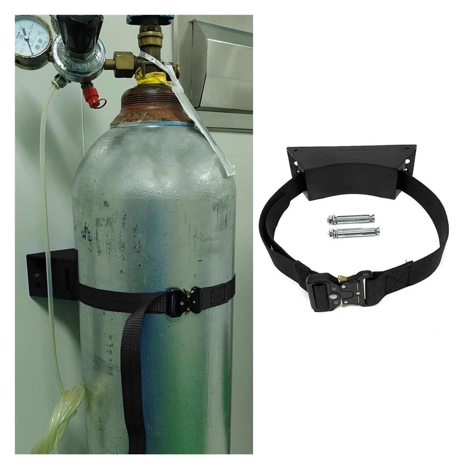 GHHVFEC Oxygen cylinder rack,Adjustable Gas Cylinder Rack for Factory, Hospital & Home - Lightweight Plastic Holder with 39.4" Nylon Straps & Safety Buckle - Durable Black Tank Storage Sol