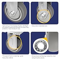Vista 39 de SY America 3.5" 4 Pack Plate Caster, Thermoplastic Light Heavy Duty Rubber Gray Swivel Caster, Top Plate Casters, 1200 lbs Total Capacity