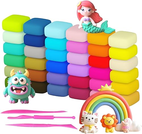 Arcilla de secado al aire de 36 colores, arcilla mágica para modelar con herramientas, arcilla de modelado ultraligera para niños, niños,