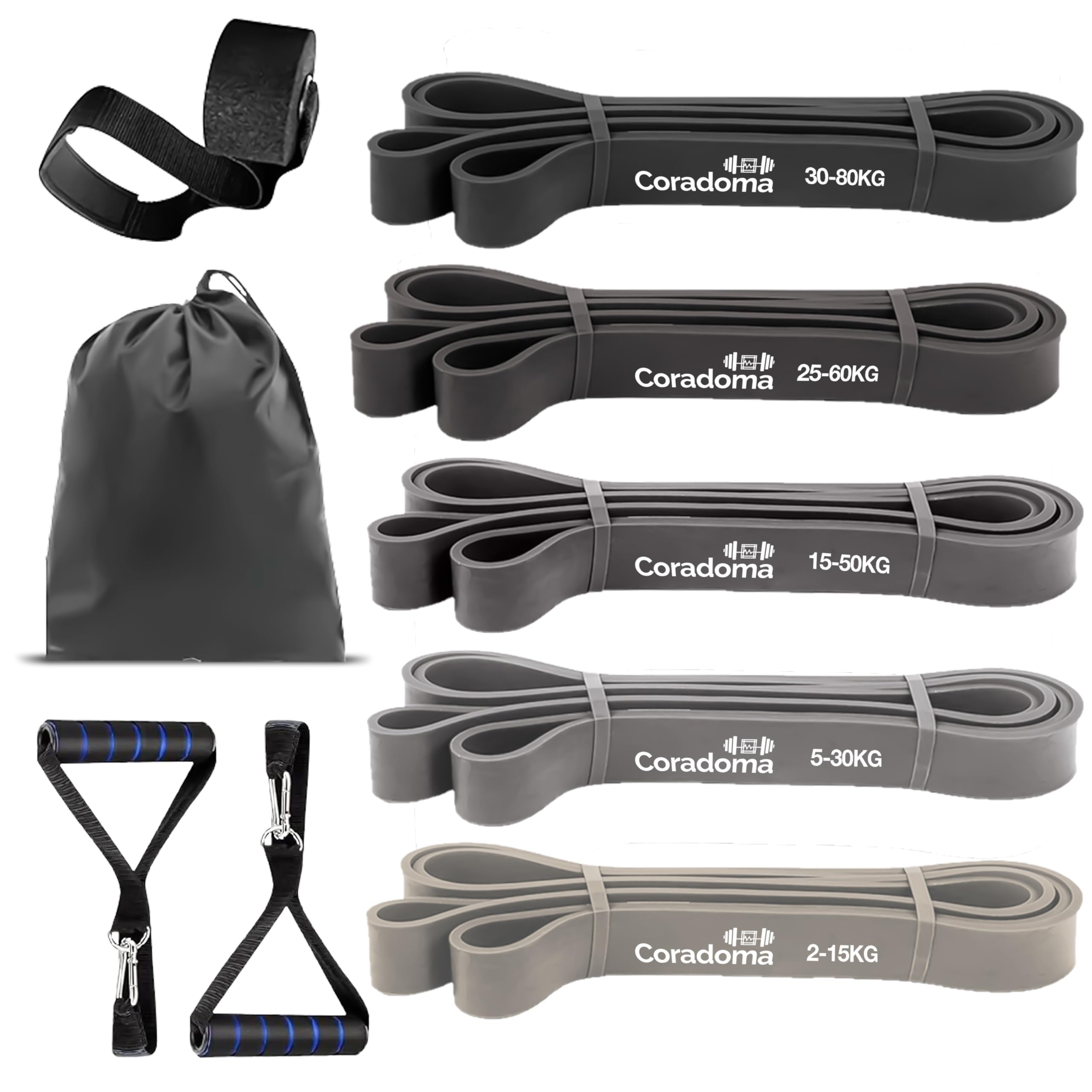 Set Fasce Di Resistenza Con Accessori - Per Trazioni, Allenamento, Yoga E Fisioterapia, 5 Livelli Di Tensione - Foto 6