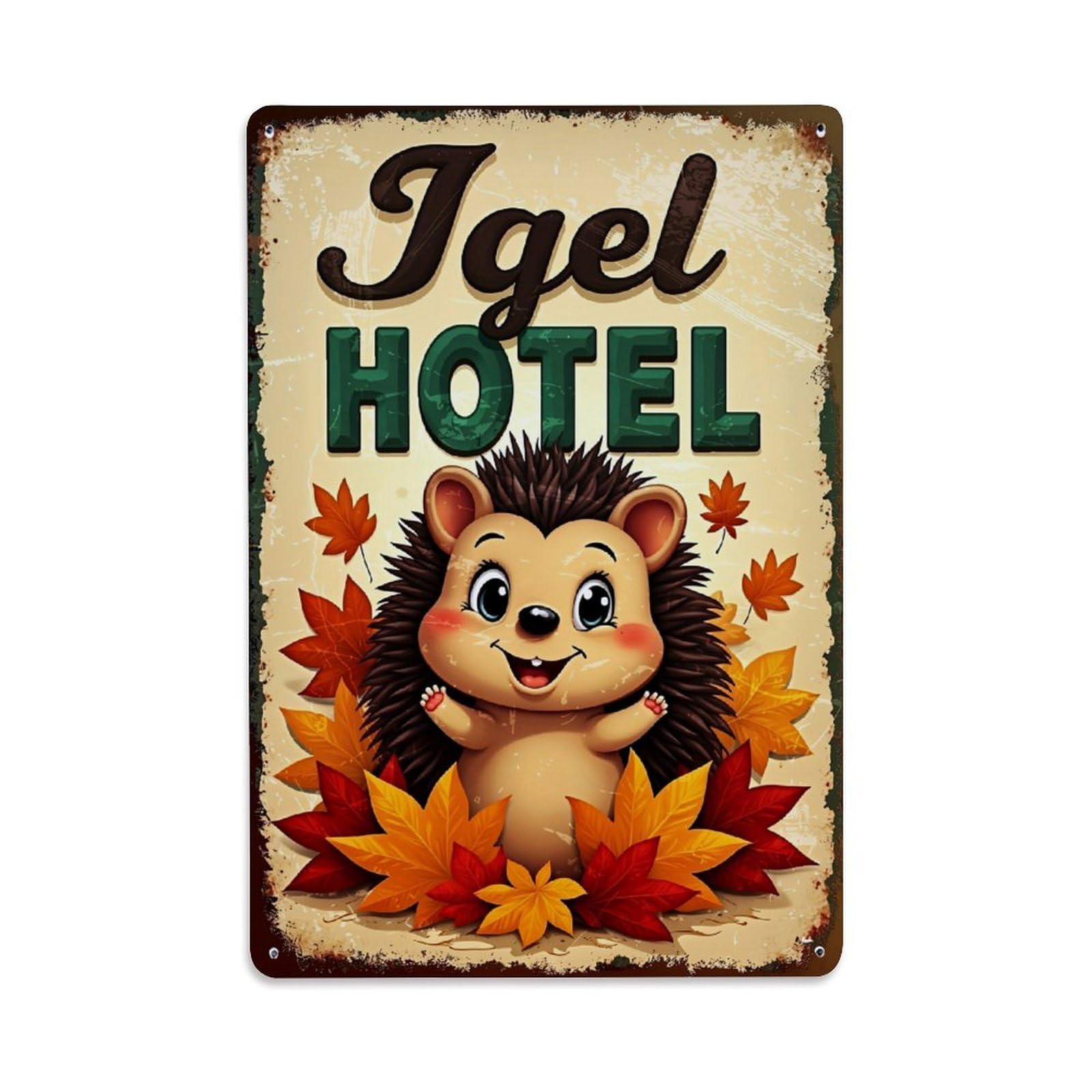 Jdfenggu Vintage Cute Hedgehog Autumn Leaves Sign Retro Metal Tin Sign, Decor Art Poster For Bar, Home, Man Cave, Kitchen, Laundry Room Gift 8X12inch