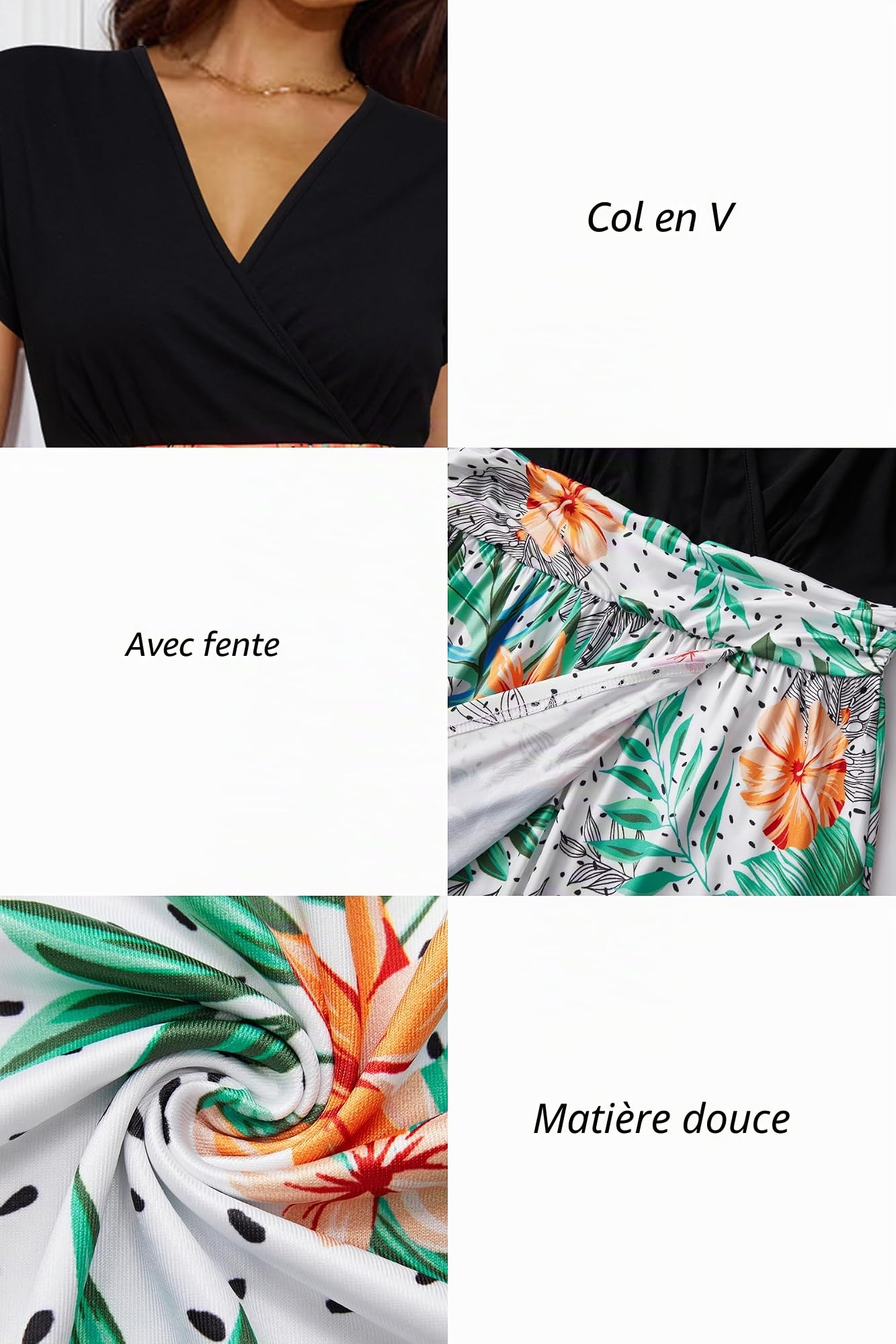 Newshows Robe d'été pour Femme Col en v Manches Courtes Fendue Maxi