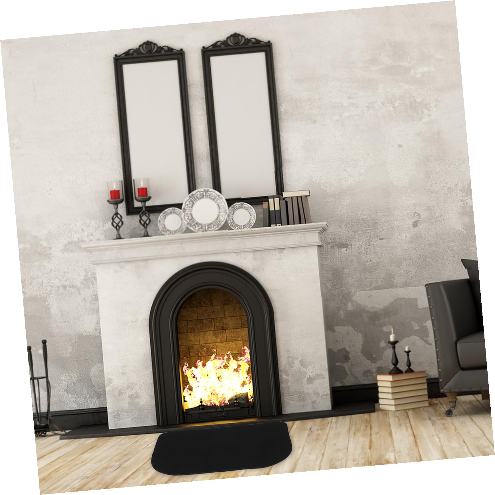 DOITOOL Tappetino Ignifugo per Caminetto a Mezza Forma in Poliestere e Pvc, Resistente al Calore, Protezione Pavimento per Uso Interno ed Esterno in Inverno