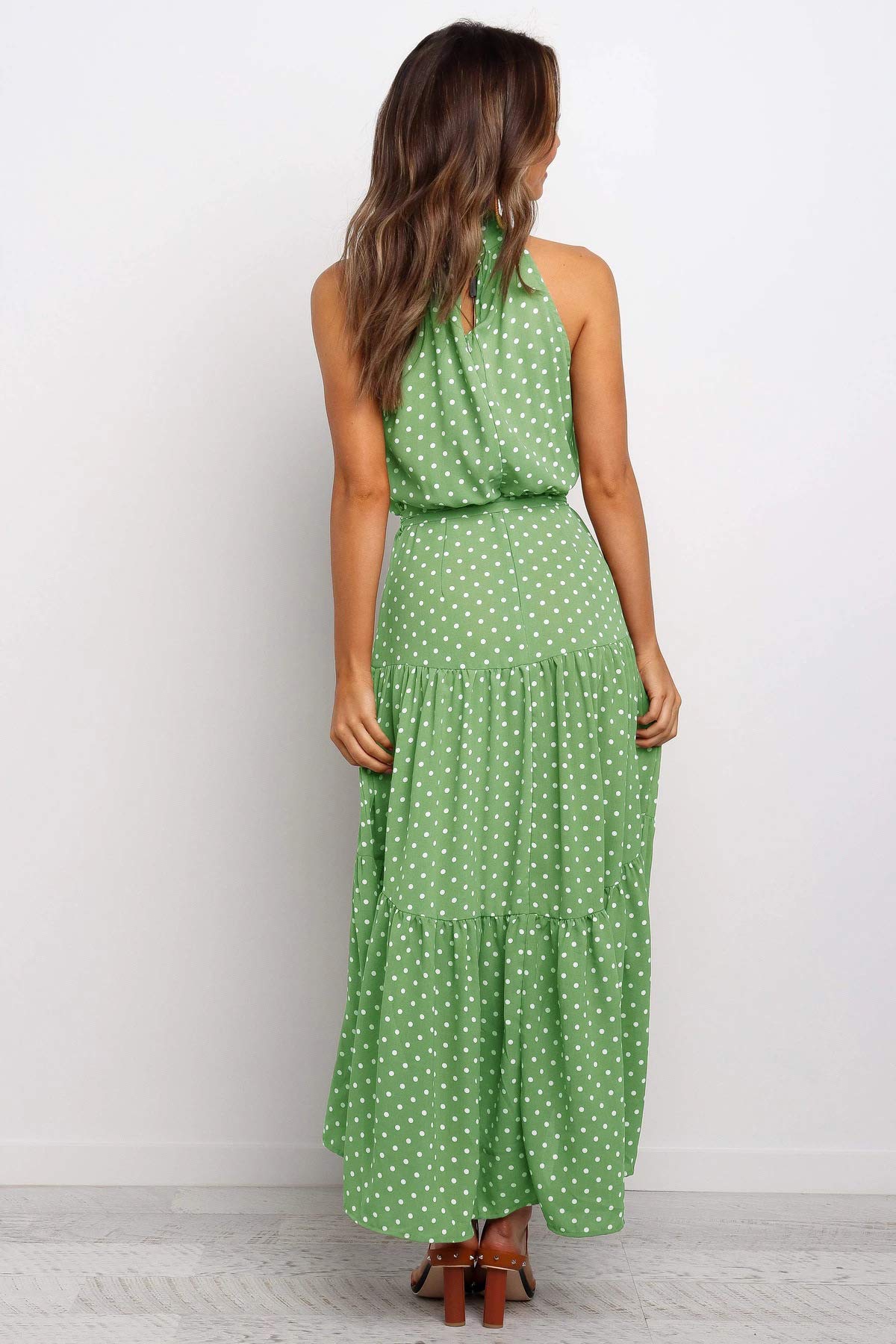 TOBILE Vestido largo de verano con lunares, vestido informal sin tirantes, amarillo, ideal para vacaciones, ropa femenina