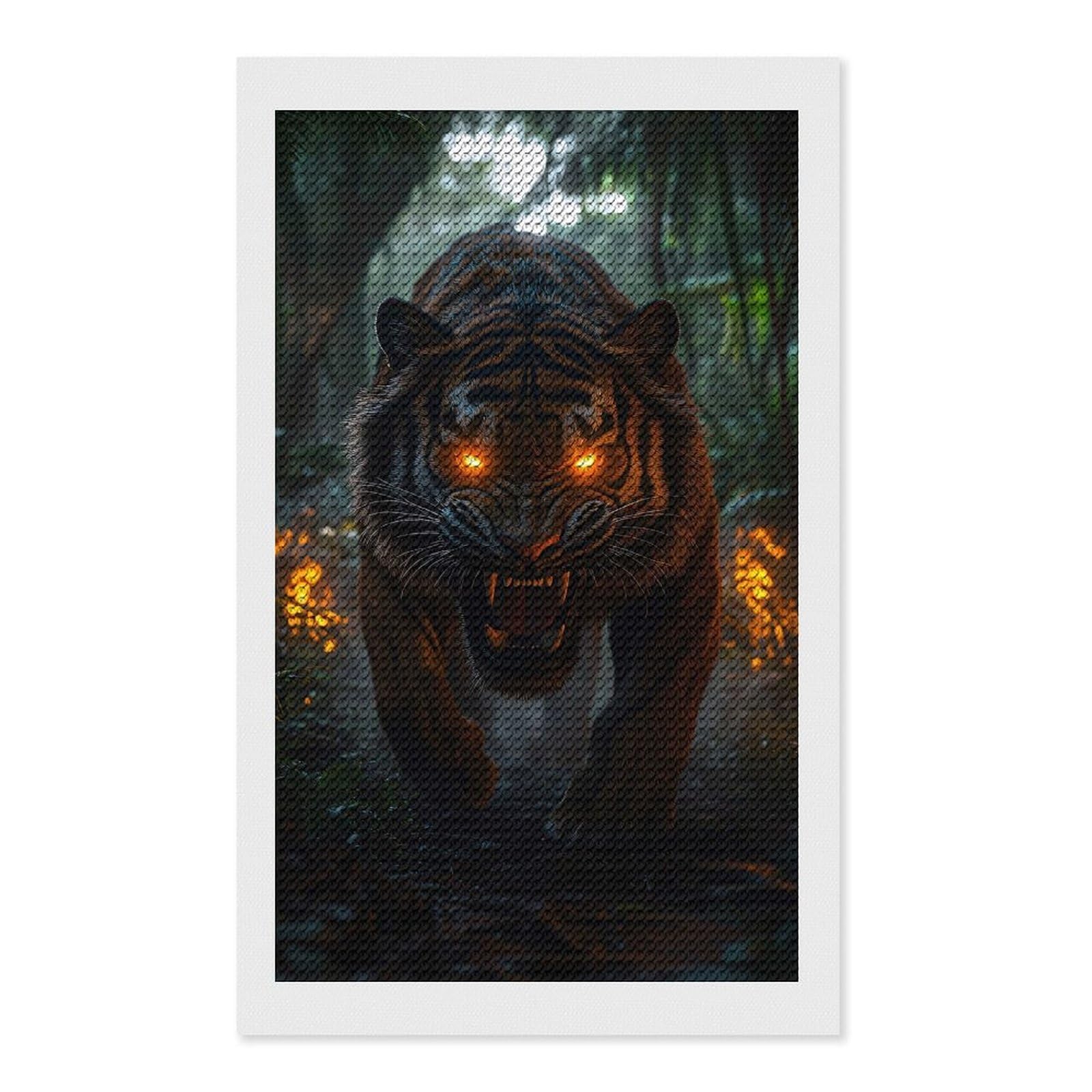 Junmoney Fierce Tiger in Jungle Diamond Art Canvas 12"x20", Easy Handmade Project, Complete Accessories, Bedroom Decor, Birthday Gift