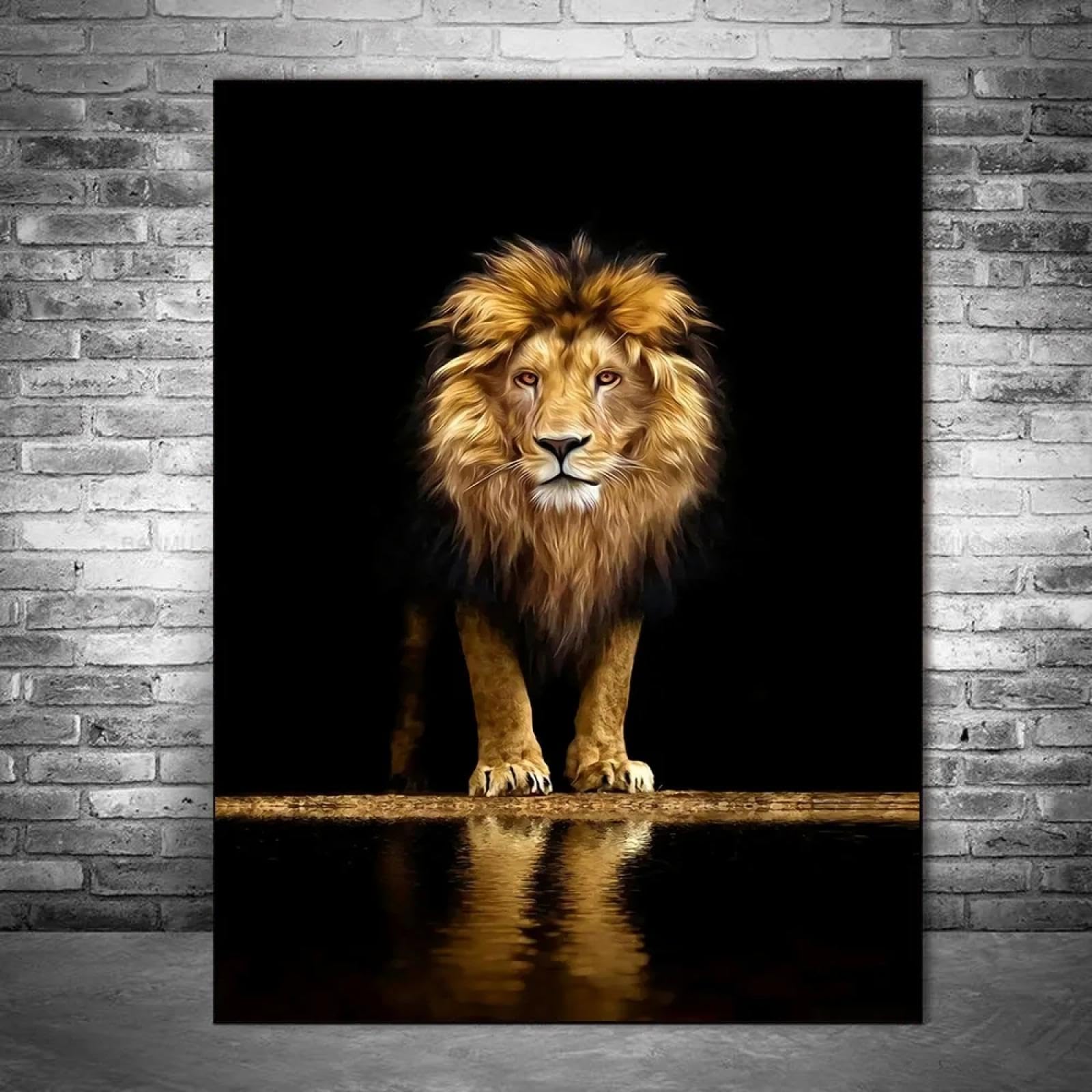 HOLEILUCK Lions sauvages africains Impressions d'art moderne Animaux Peintures d'art sur le mur Art Lions Abstrait Grandes images pour décoration murale 60x80 cm/24x32 pouces avec cadre