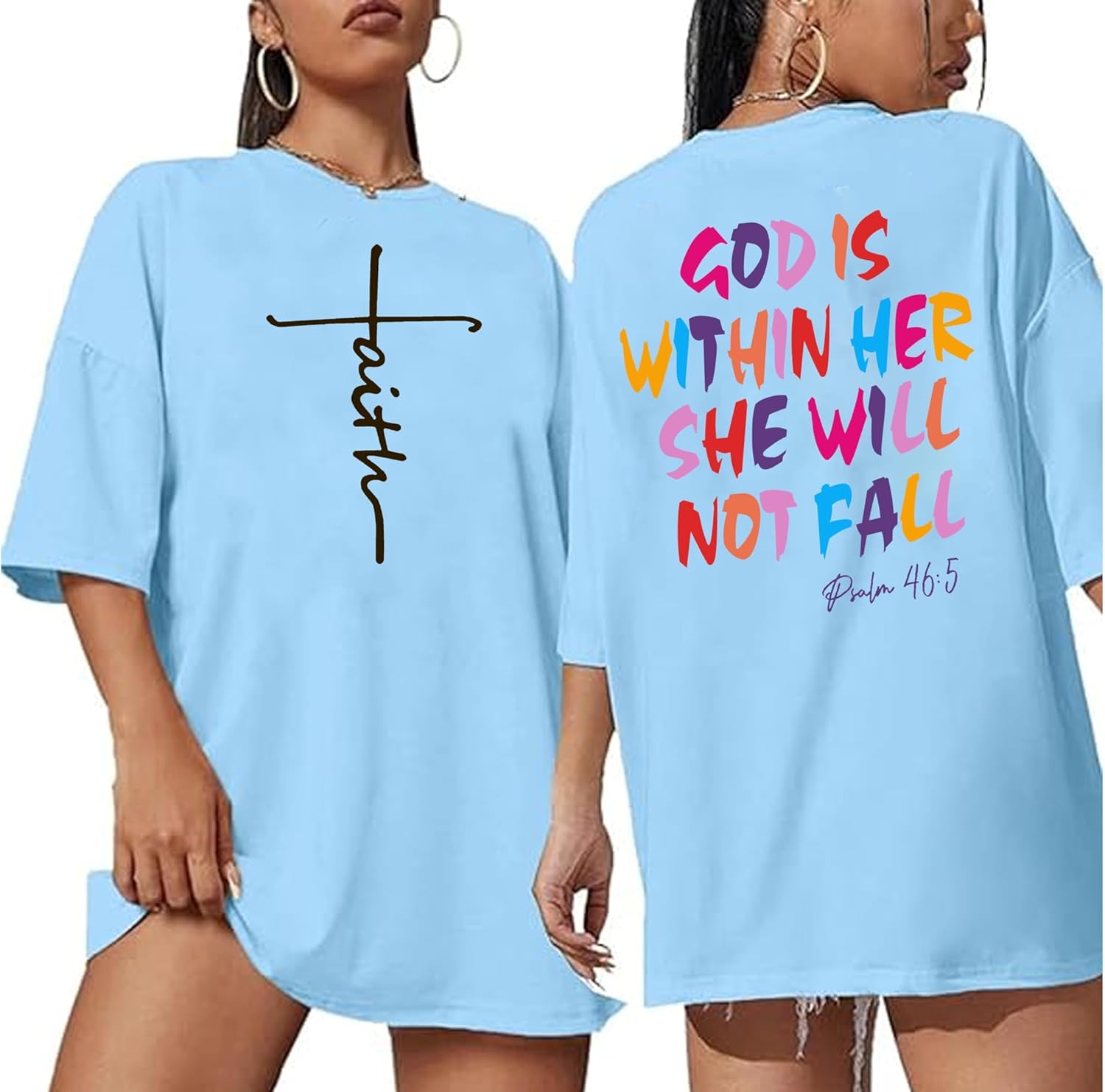 Oversized Christian Tshirts for Women God is Within Her Tops Jesus Faith Shirts Bible Verse Inspirational Graphic Tees