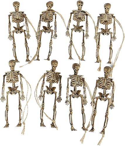 8 piezas de esqueleto de cuerpo completo de Halloween de 5.9 pulgadas, mini figuras de esqueleto, decoración colgante de casa embrujada, accesorios