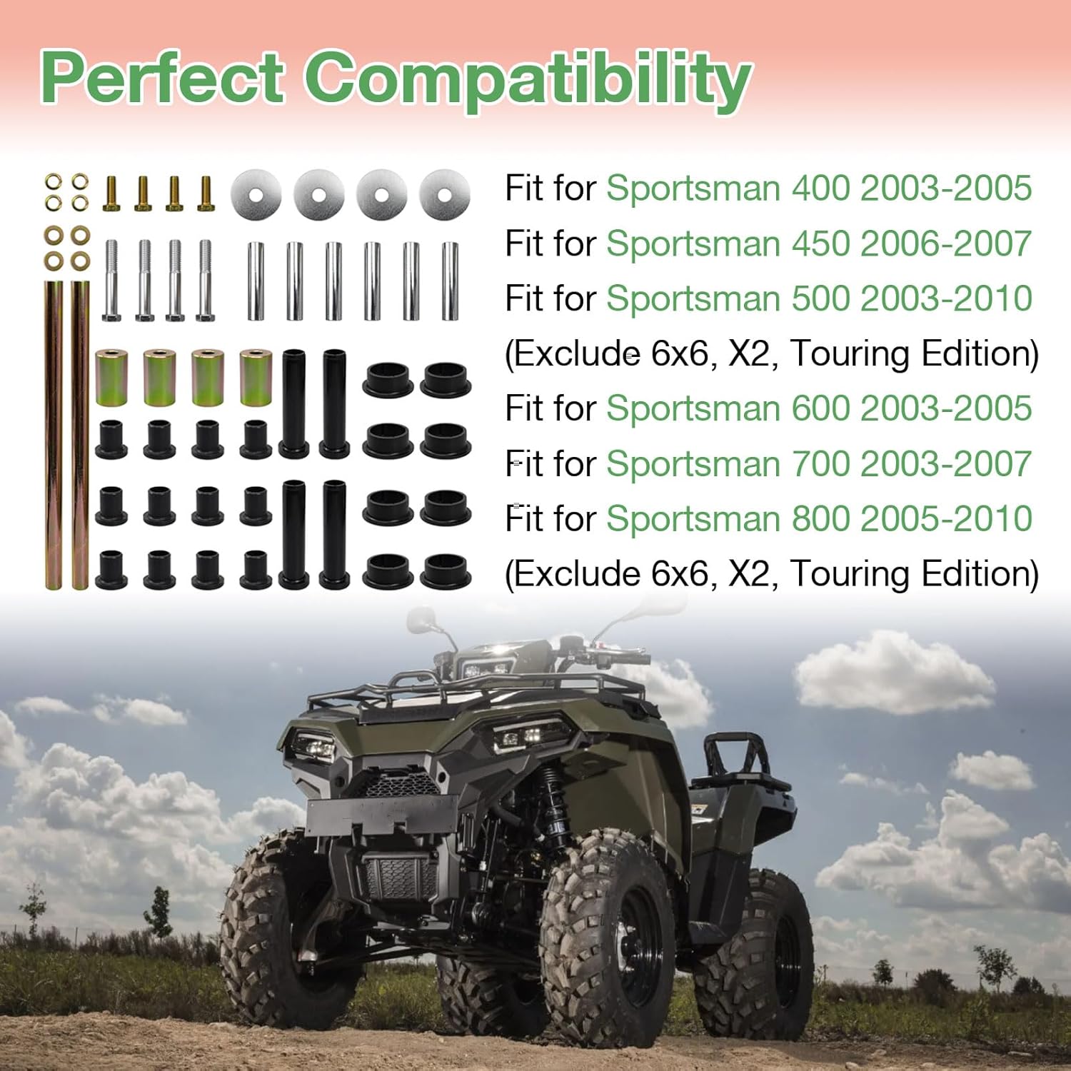 5020826 5133806 5434548 Rear Left & Right A-Arm Bushing Shaft Kit Compatible with Polaris Sportsman 400 450 500 600 700 800, Replace 5020826 5434548 5434551 5133806 5434550