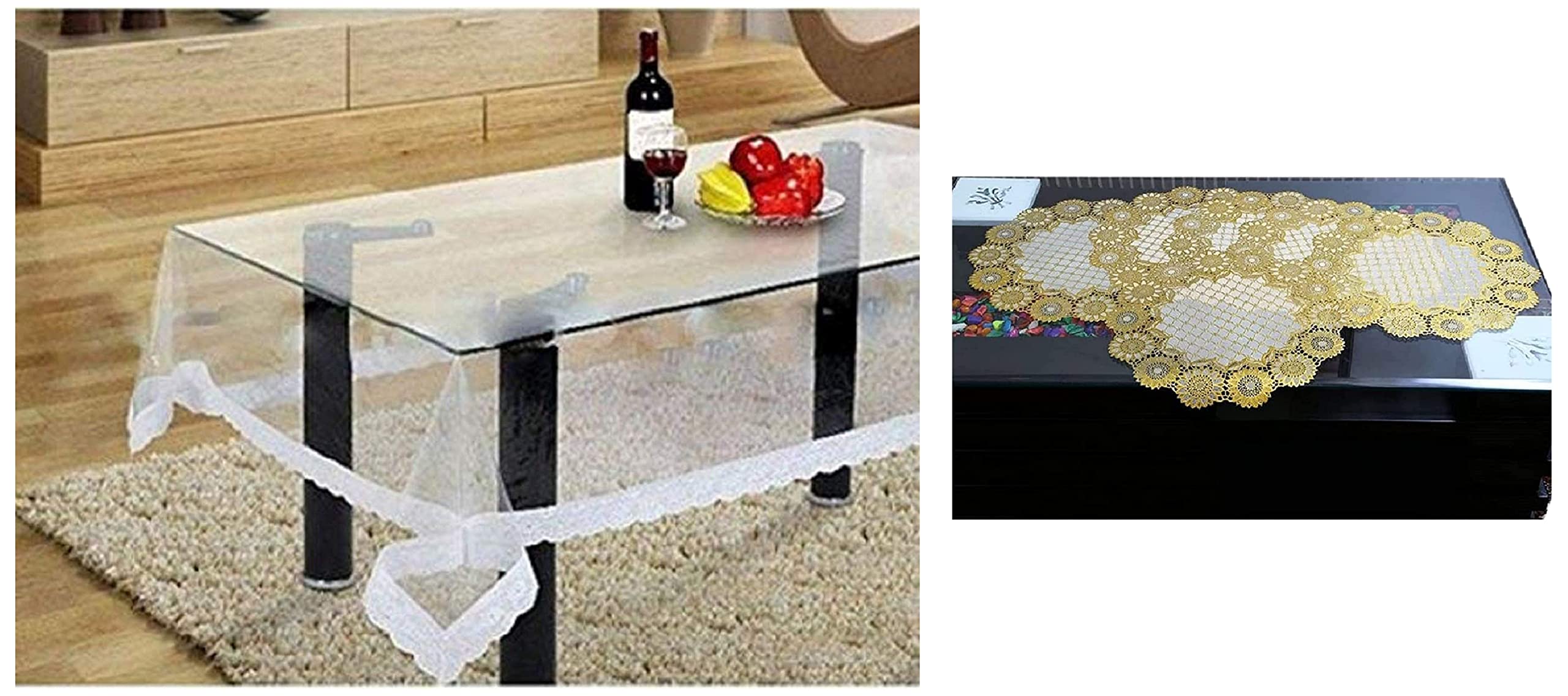 Kuber Industries PVC 4 Seater Transparent Centre Table Cover - White, Set of 1 & Floral Design Virgin Viny Soft Fabric 6 Pieces Dining Table Round Placemat Set, Gold - CTKTC045907(Plastic, Pack of 1) (B0BB6DR2VJ) Amazon Price History, Amazon Price Tracker