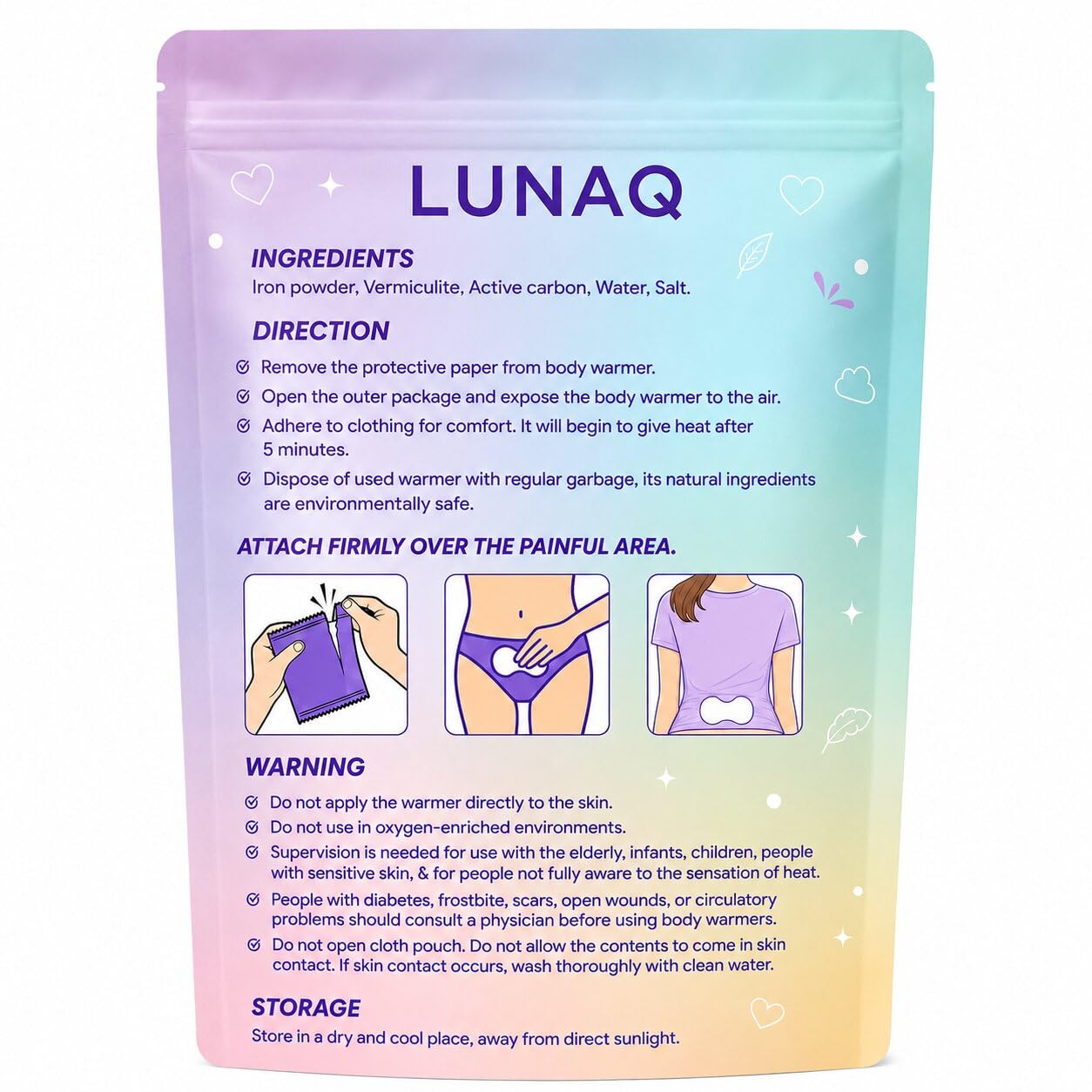 LUNAQ Period Cramp Heating Patches for Teens & Tweens, 12 Count — Amazon image 8