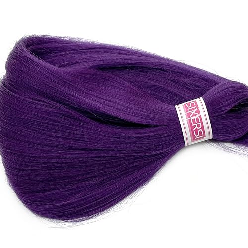 Miniatura 6 de Extensiones de cabello trenzado de color morado para trenzar, caja trenzada, preestirado, preestirado, 26 pulgadas, 8 paquetes de 8 paquetes de