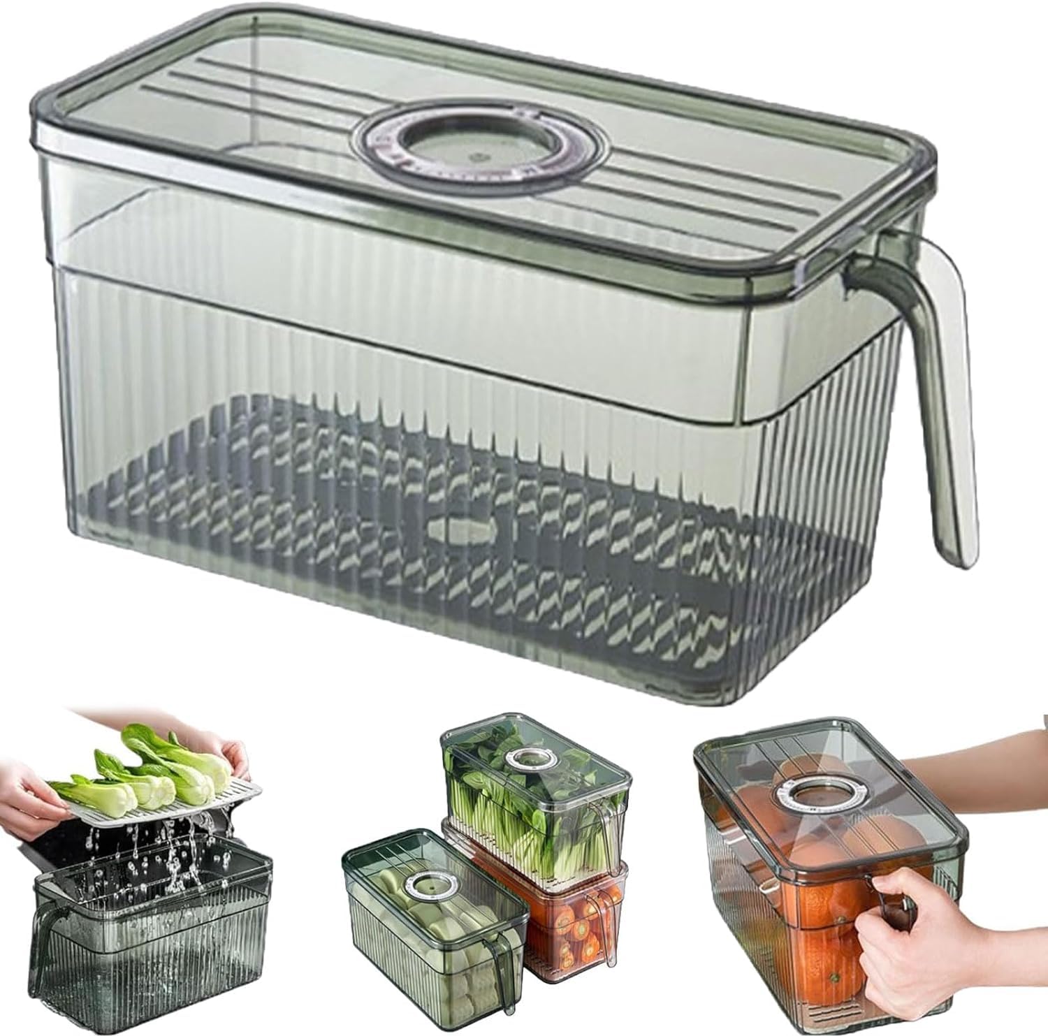 Daffezon Green Unbreakable Kitchen Storage Basket Clear Plastic Fridge Storage Bins Stackable Fridge Storage Containers With Handles Kitchen Essentials