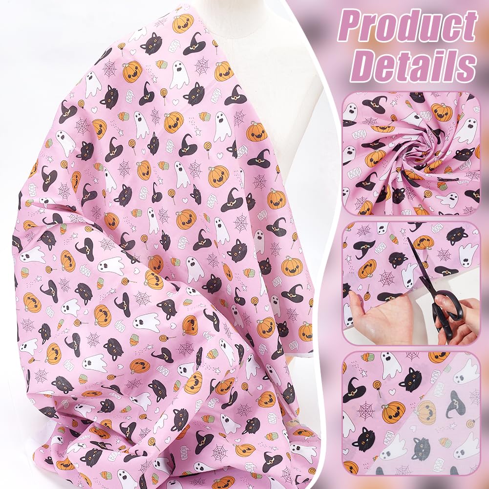 PH PandaHall Pink Ghost Fabric Pumpkin Printed Fabric Wizard Hat Decorative Fabric Cotton Fabric for Halloween Decor Upholstery and Home Accents Sewing and DIY Crafts 145x50 cm - Image 4