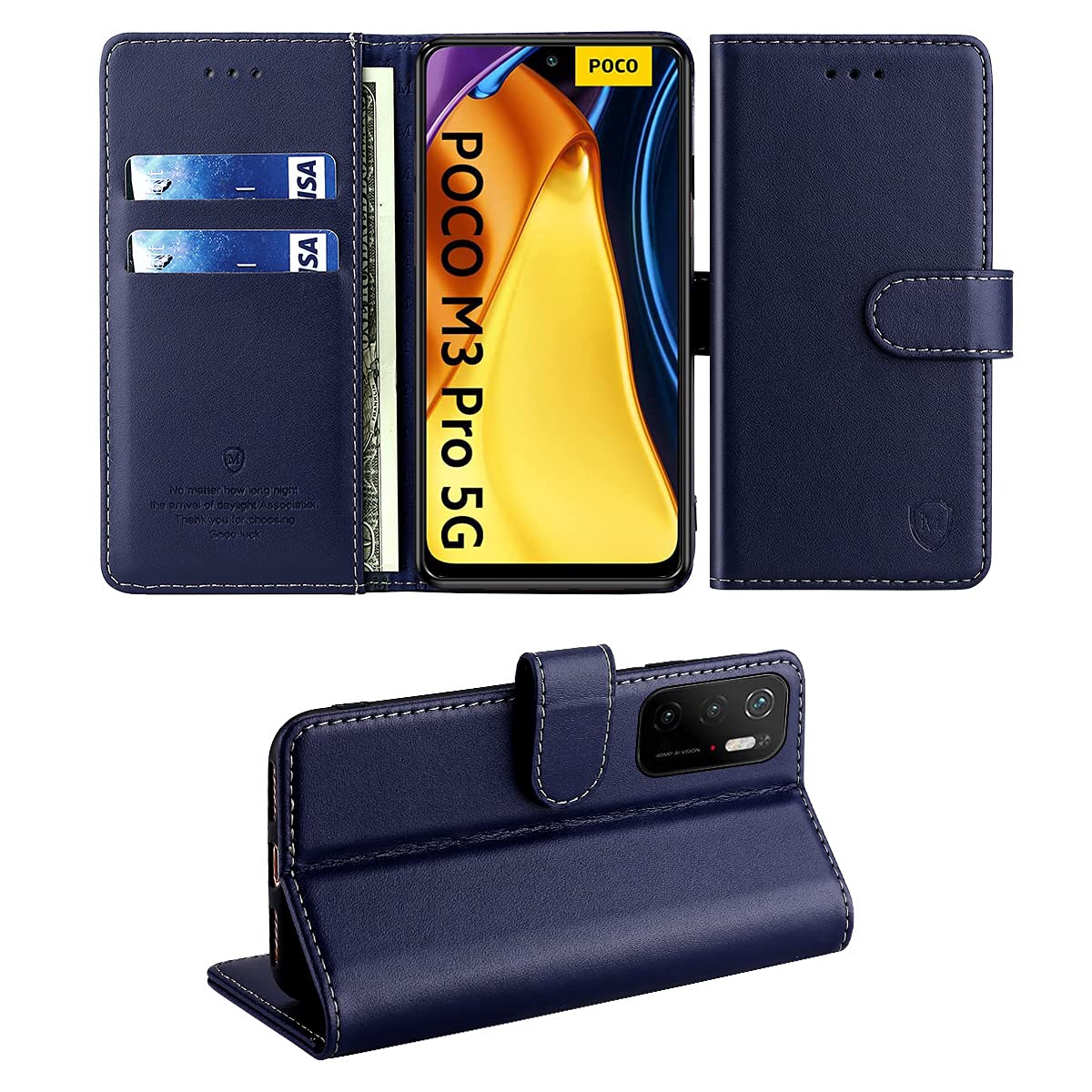 FMPC Case for Xiaomi Poco M3 Pro/Redmi Note 10 5G, Wallet Series Mobile Phone Case for Redmi Note 10 5G NFC Premium Leather Case Magnetic Flip Protective Case Shockproof Case Holster Blue