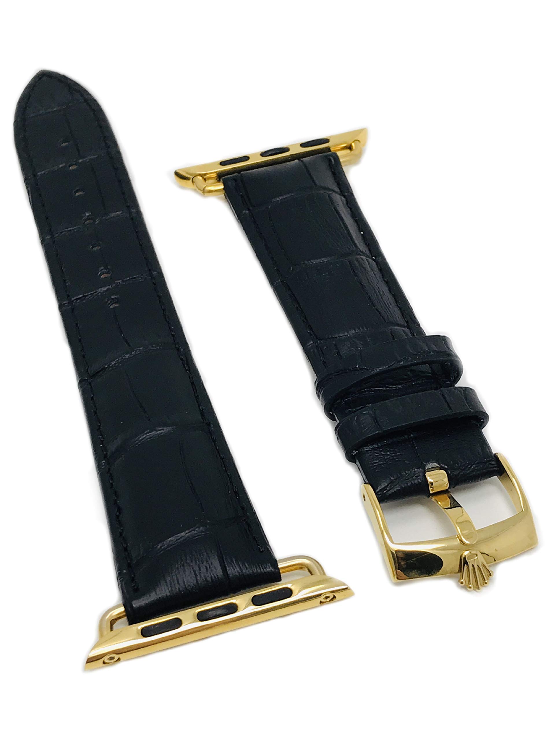 Amazon.com: Correa de piel de cocodrilo negra de 1.732 in con hebilla Rolex  chapada en oro para un Apple Watch de 1.732 in o 1.654 in de cualquier  serie : Ropa, Zapatos y Joyería