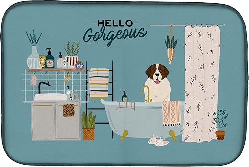 Miniatura 340 de Caroline's Treasures CK7824DDM - Tapete absorbente para secado de platos con diseño de bulldog inglés, rojo y blanco, para encimera de cocina, 14 x